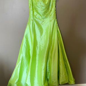 Lime Green Princess Beaded Taffeta Prom Dress